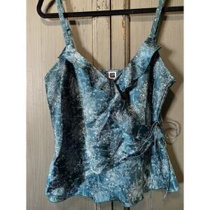 Gap Green Ruffle Faux Wrap Slip Style Tank Tie Size L